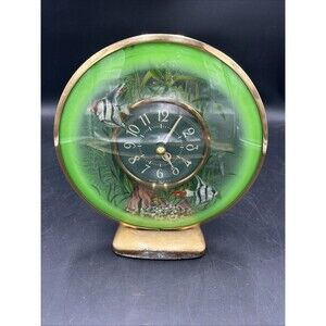 Vintage 1950’s Sessions Aquarius Angelfish Clock Fish Aquarium Green Night Light